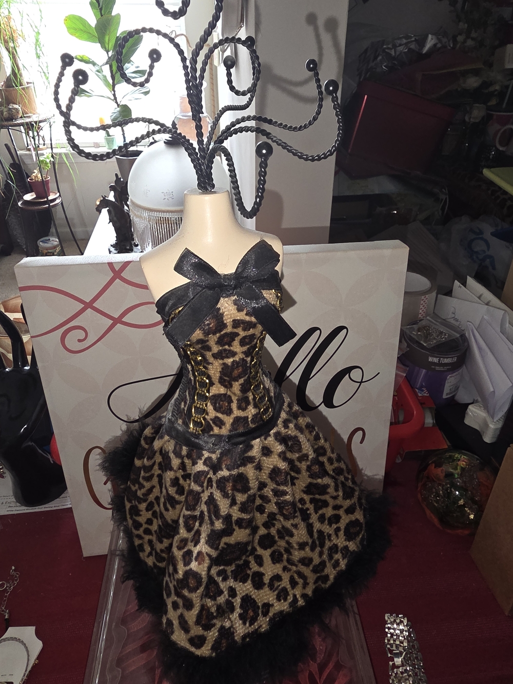 Girls' Leopard Print Costume Dress with Black Trim
